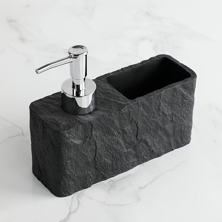 Zeepdispenser in Steenlook met Sponshouder – Elegant en Praktisch voor Keuken of Badkamer