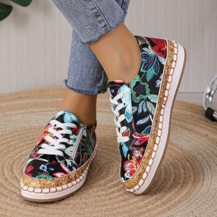 BloomStep – Elegante Bloemenprint Veterschoenen voor Dames