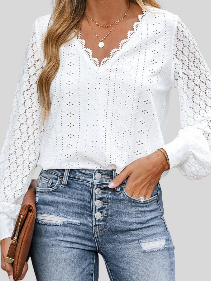 Elegante Blouse met Kant en V-hals