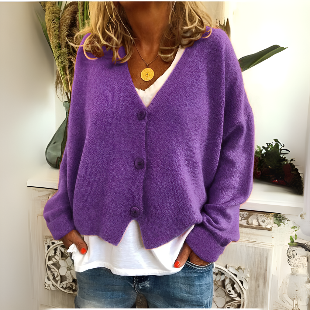 Blauwe, zachte gebreide, relaxte cardigan voor dames