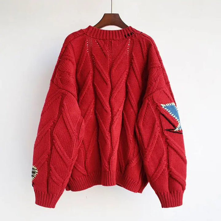 CozyKnit – Gebreide V-hals Damesvest met Borduursel