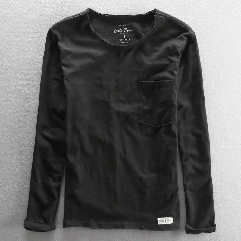 Vintage Katoenen Longsleeve shirt met O-hals Heren