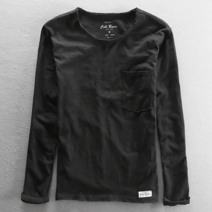 Vintage Katoenen Longsleeve shirt met O-hals Heren