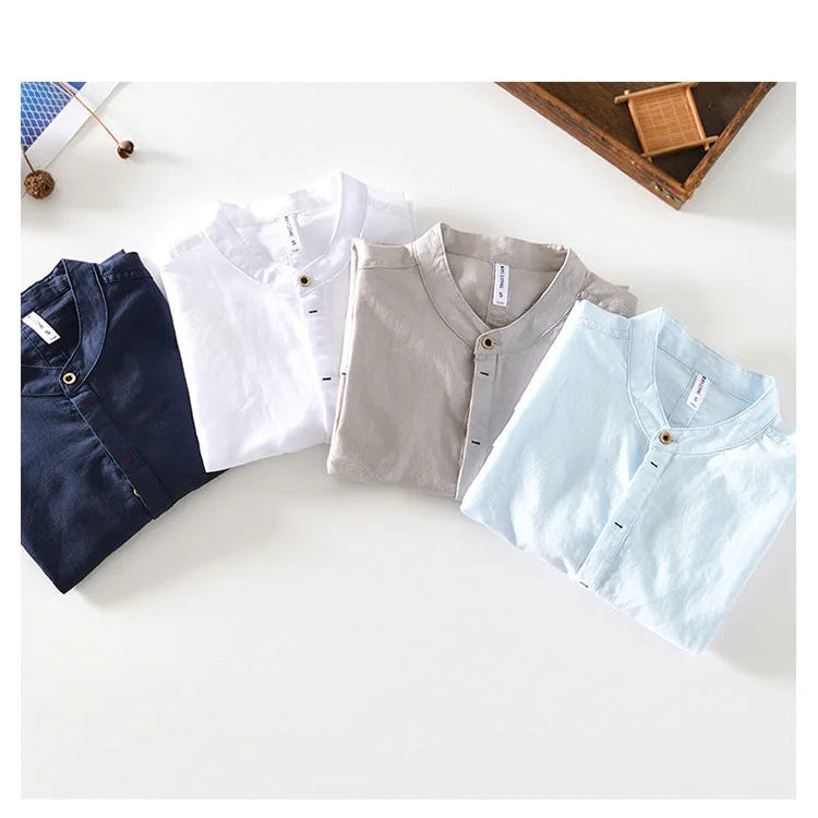 Linnen herenoverhemd met mandarin kraag