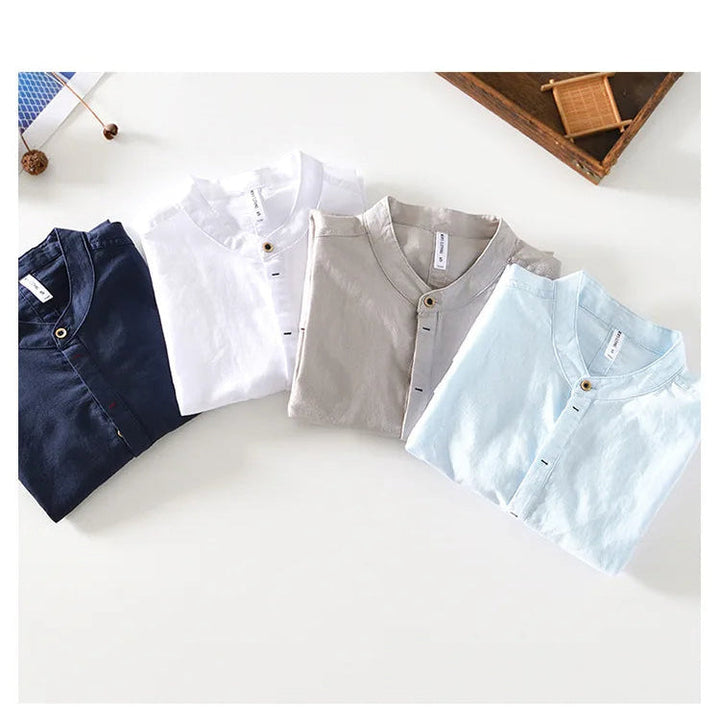 Linnen herenoverhemd met mandarin kraag