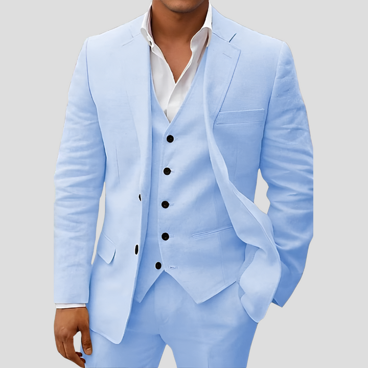 Driedelige linnenset voor heren: blazer, vest en pantalon