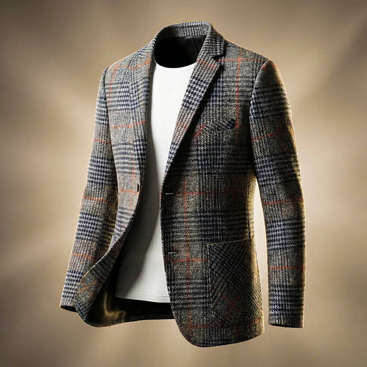 Heren Blazer Geruit Wolmix met Notch Revers