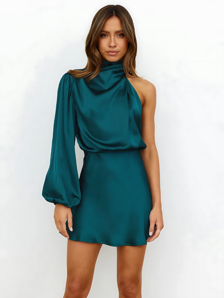Elegante One-Shoulder Satin Mini Jurk