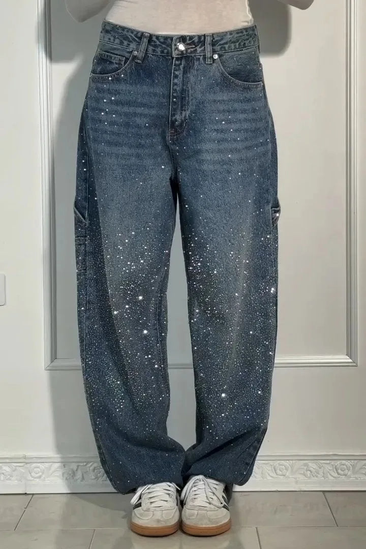 Rhinestone Wide Leg Jeans voor Dames