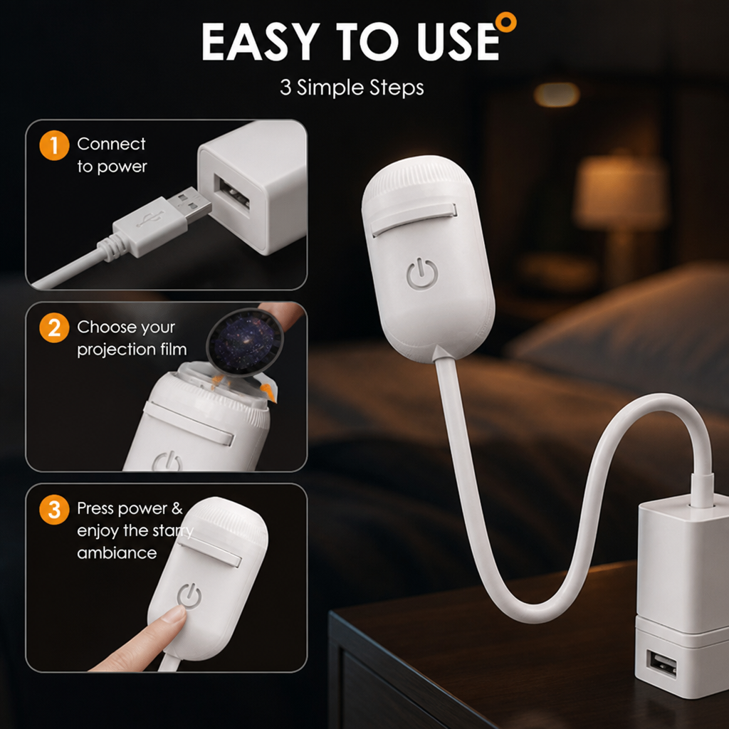 2-in-1 sterrenprojector en warm nachtlampje met verwisselbare folies, op USB