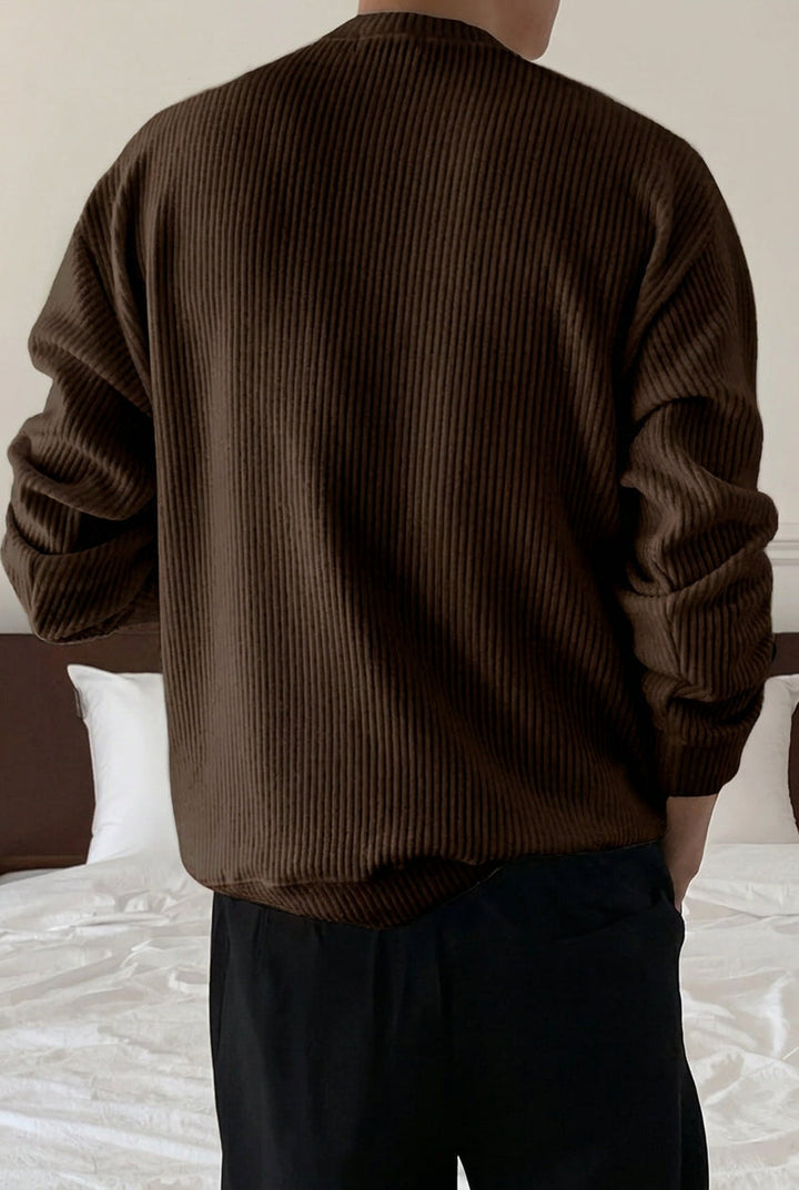 Heren Ribgebreide Crew-Neck Trui met Losse Pasvorm