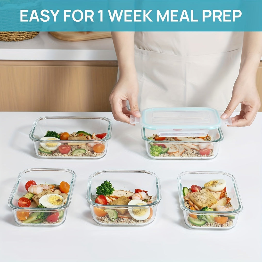 Set van 8 glazen voedselcontainers – Bento containers voor meal prep, luchtdicht, met lekvrije deksels, geschikt voor magnetron, oven, vriezer en vaatwasser, BPA-vrij