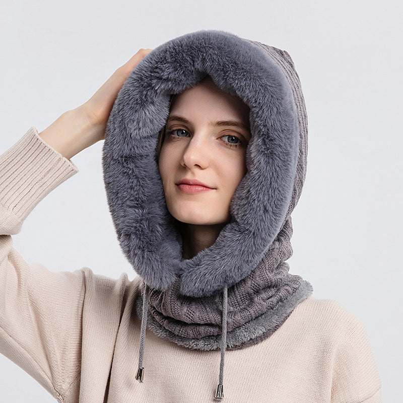 Pluche capuchonmuts met sjaal voor dames – warm en winddicht