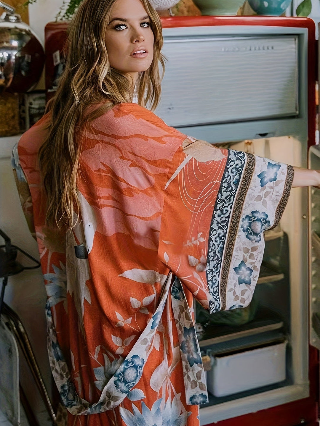 Rode Bloemenprint Kimono - Isabella