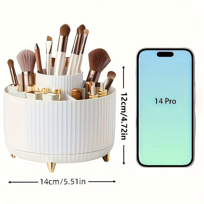 360° Rotating Make-up Organizer - Duurzame Kunststof Cosmetica Opbergdoos met 5 Vakken - Celeste