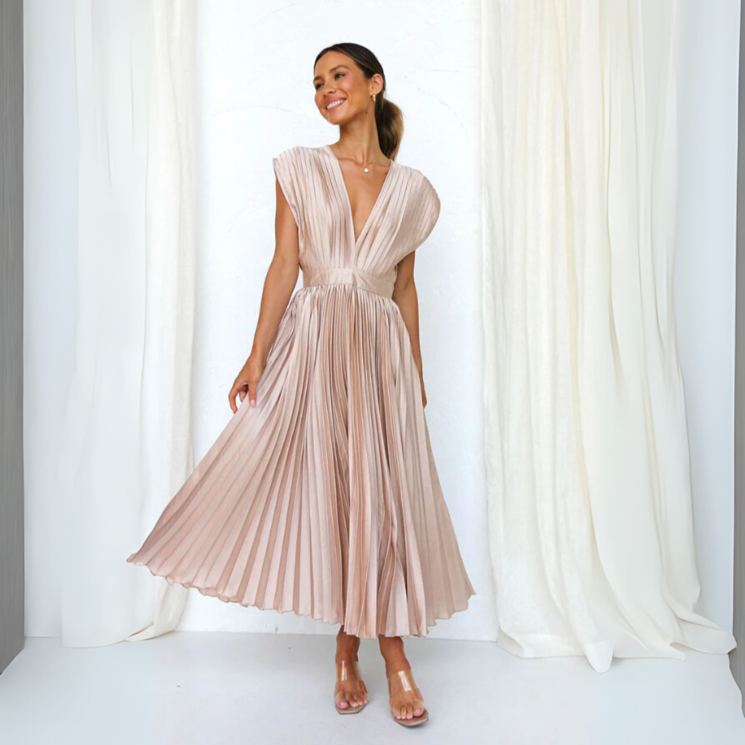 Geplooide, vloeiende V-hals maxi-jurk