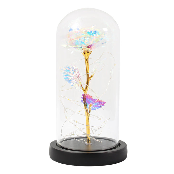 Roos onder glazen stolp met ledlicht, romantisch cadeau