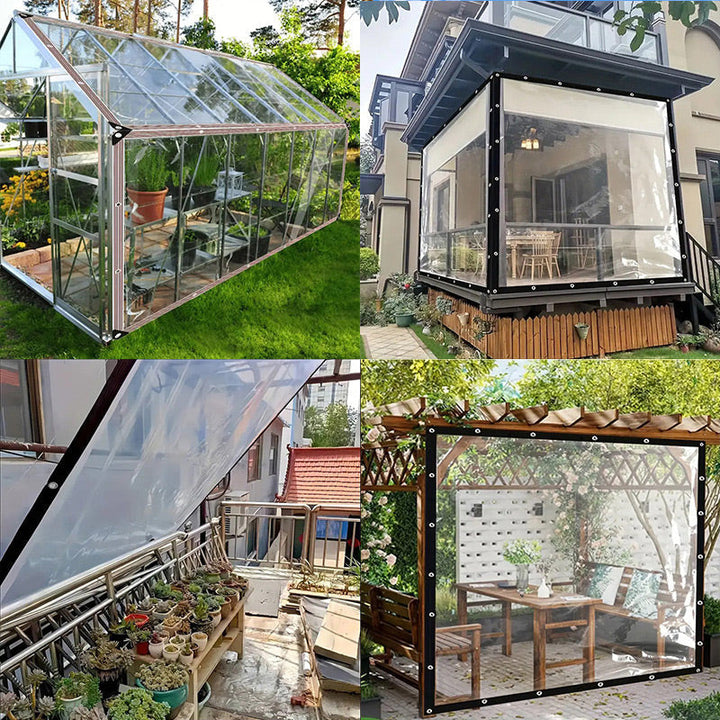 Transparant weerbestendig beschermzeil voor tuin, terras en buitengebruik