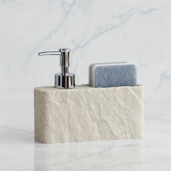 Zeepdispenser in Steenlook met Sponshouder – Elegant en Praktisch voor Keuken of Badkamer