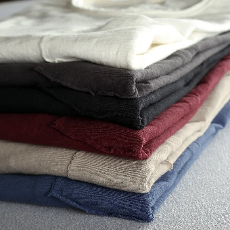 Vintage Katoenen Longsleeve shirt met O-hals Heren