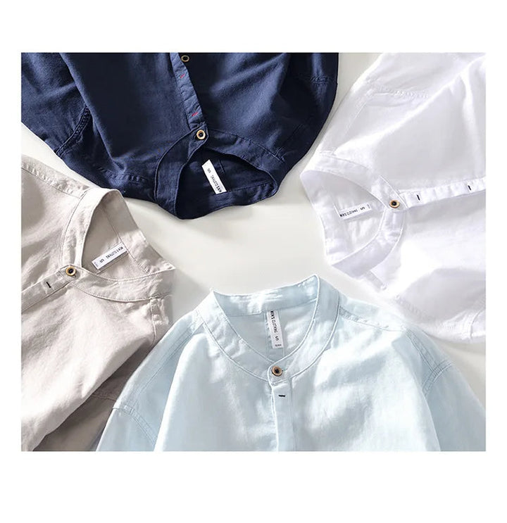 Linnen herenoverhemd met mandarin kraag