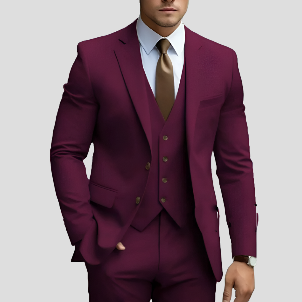 Elegant 3-delig beige slim fit herenpak (voorverkoop)