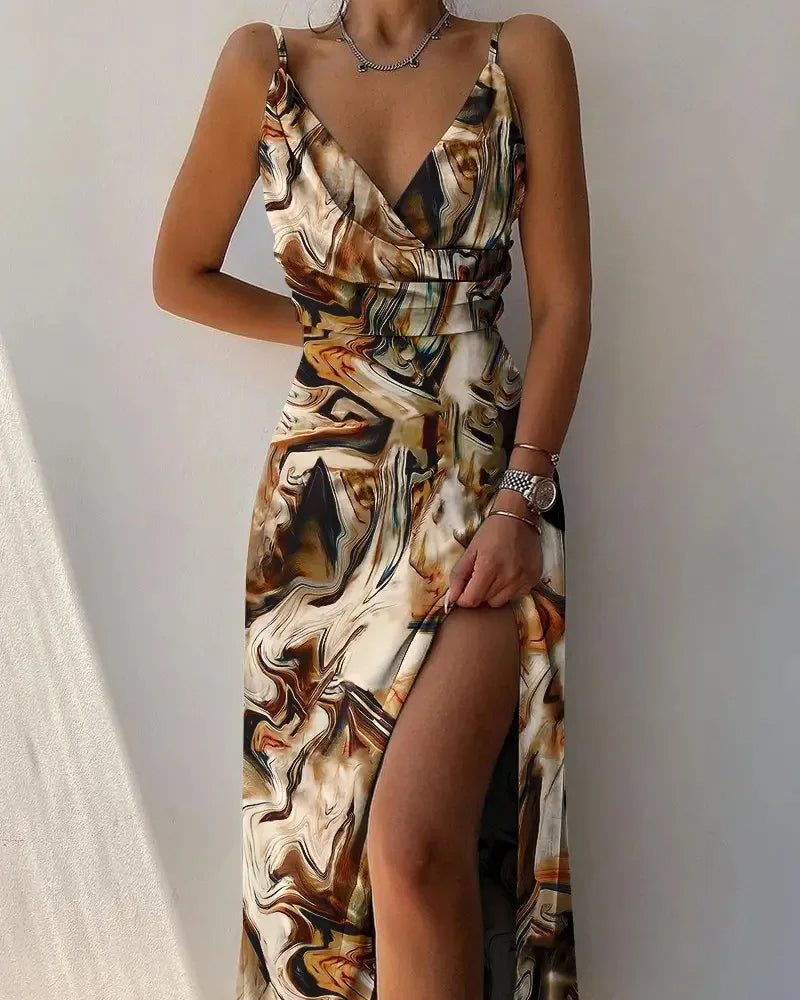 Elegante Lange Camisole Jurk met Print en Ombre Effect