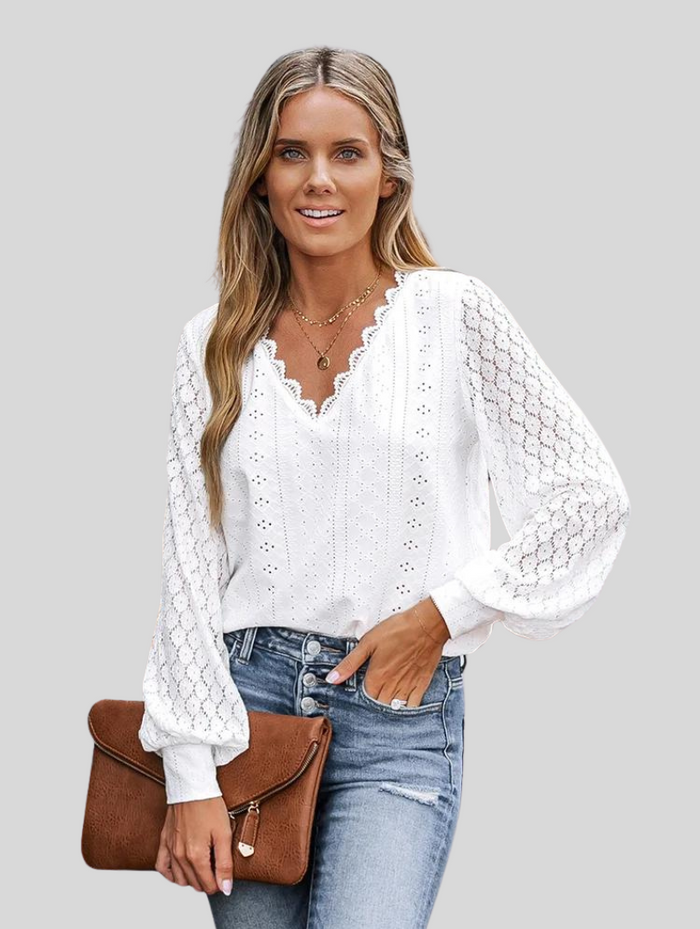 Elegante Blouse met Kant en V-hals