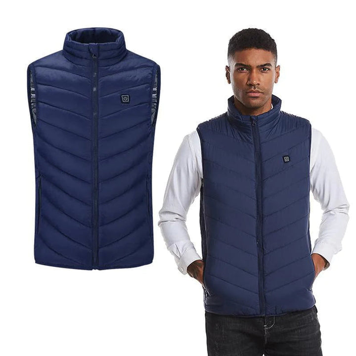 Verwarmde bodywarmer van wind- en waterdicht nylon met nekwarmte