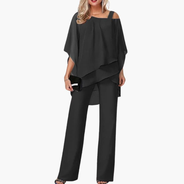 Dames Jumpsuit met Koude Schouder en Wijde Pijpen