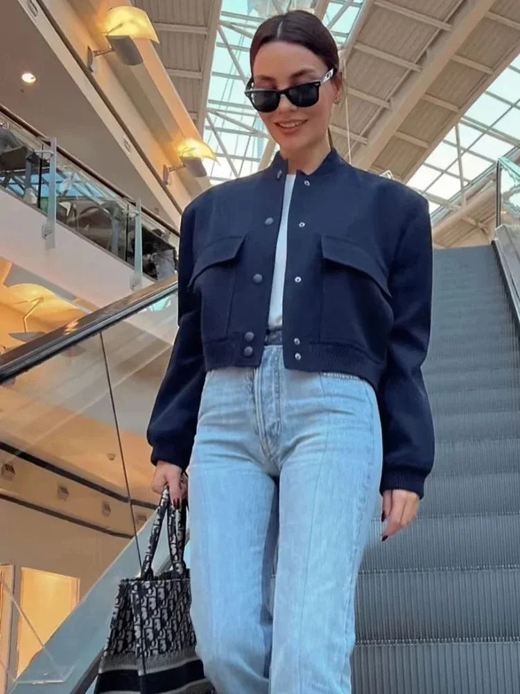 Witte Cropped Bomberjack voor Dames