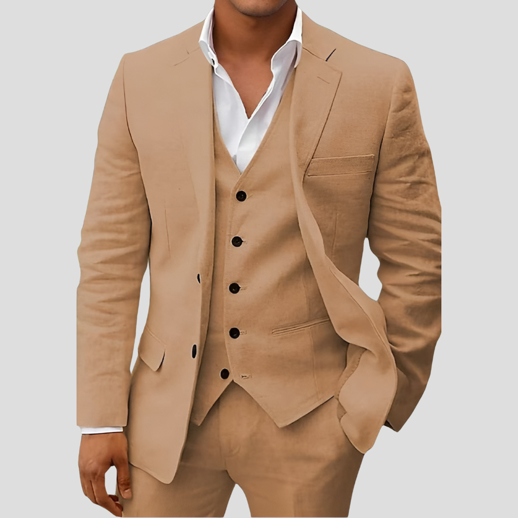 Driedelige linnenset voor heren: blazer, vest en pantalon