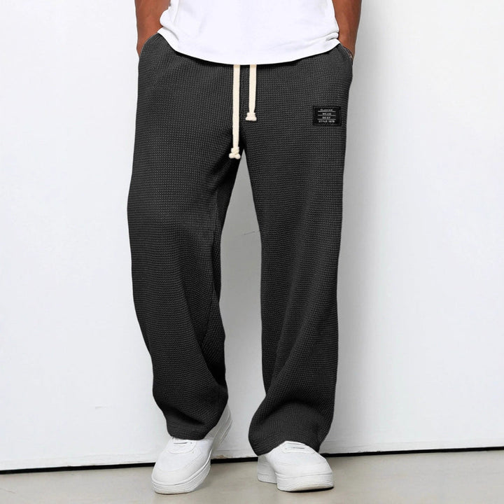 Waffle Straight Pants Fashion Brand Loose Loose Drawstring Pockets Trousers Casual Men's Clothing