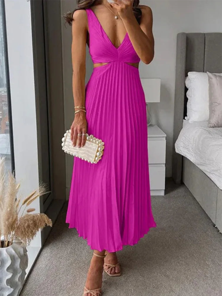 Elegante Mouwloze Jurk met Open Rug