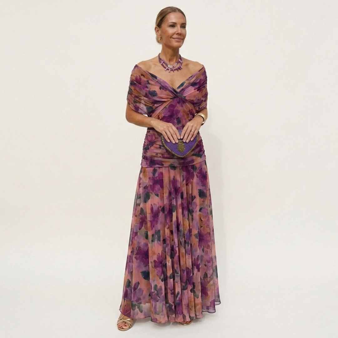 Lange, elegante, vloeiende damesjurk – V-hals, verfijnd ontwerp