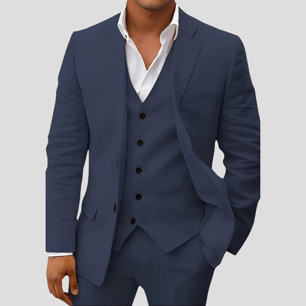 Driedelige linnenset voor heren: blazer, vest en pantalon