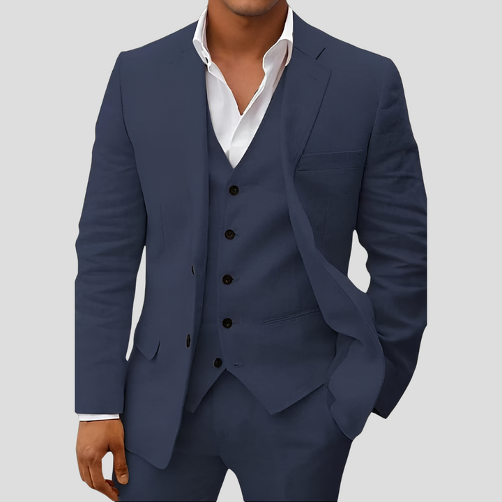 Driedelige linnenset voor heren: blazer, vest en pantalon