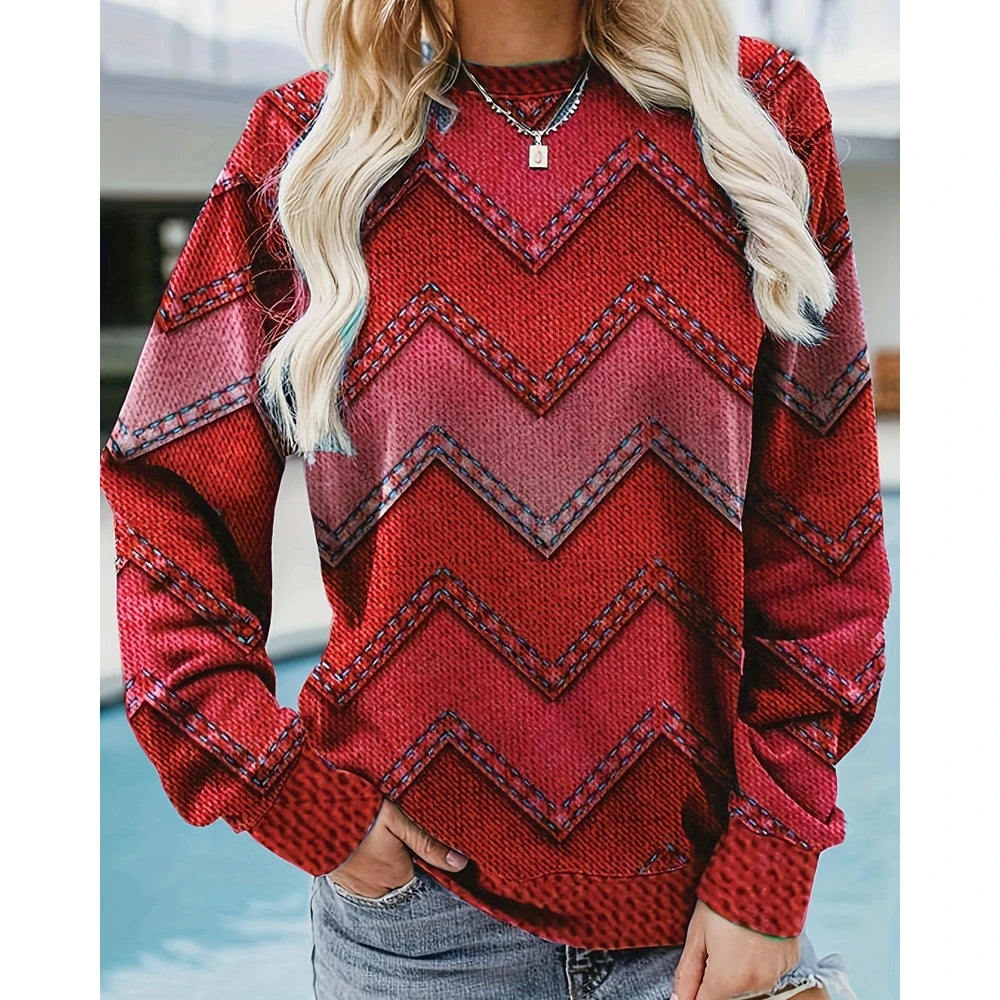 Geometrisch T-shirt met Denimlook voor Dames