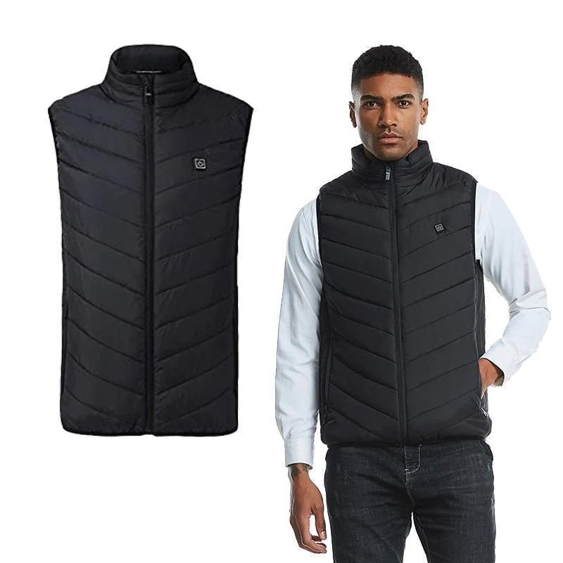Verwarmde bodywarmer van wind- en waterdicht nylon met nekwarmte