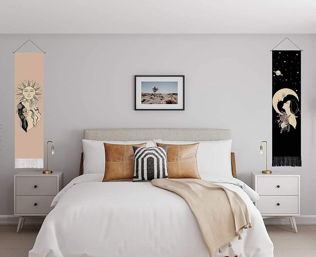 Bohemian Zon & Maan Wandtapijt Set (2 stuks) - Boho Decoratie voor Thuis