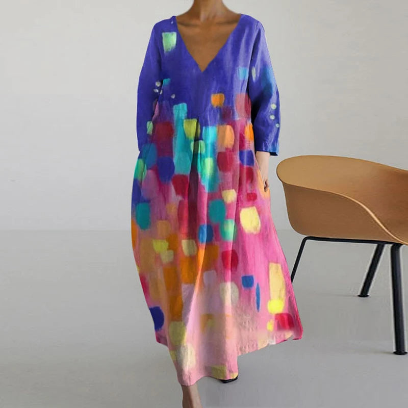 Maxi Jurk met Abstracte Bloemenprint en Zakken