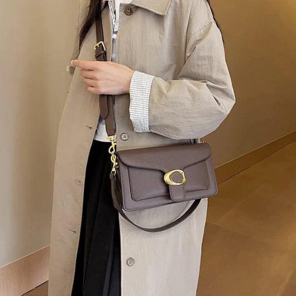 Klassieke gestructureerde schoudertas met goudkleurige gesp