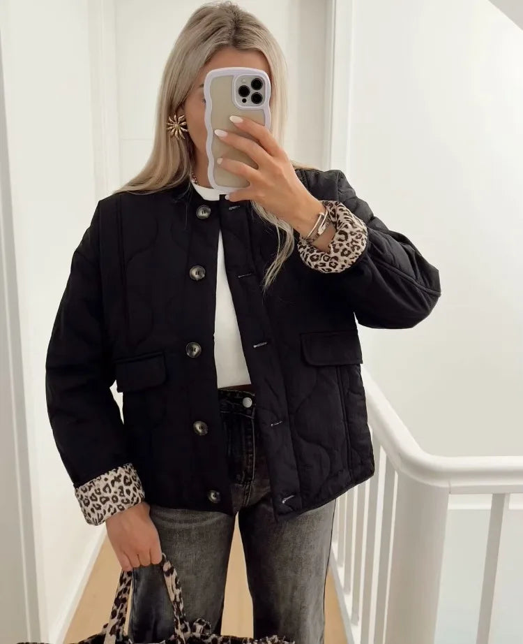 Gewatteerde Jas met Luipaardvoering voor Dames