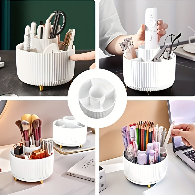 360° Rotating Make-up Organizer - Duurzame Kunststof Cosmetica Opbergdoos met 5 Vakken - Celeste