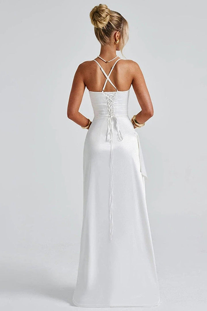 Elegante Maxi Jurk met Spaghettibandjes en Hoge Split