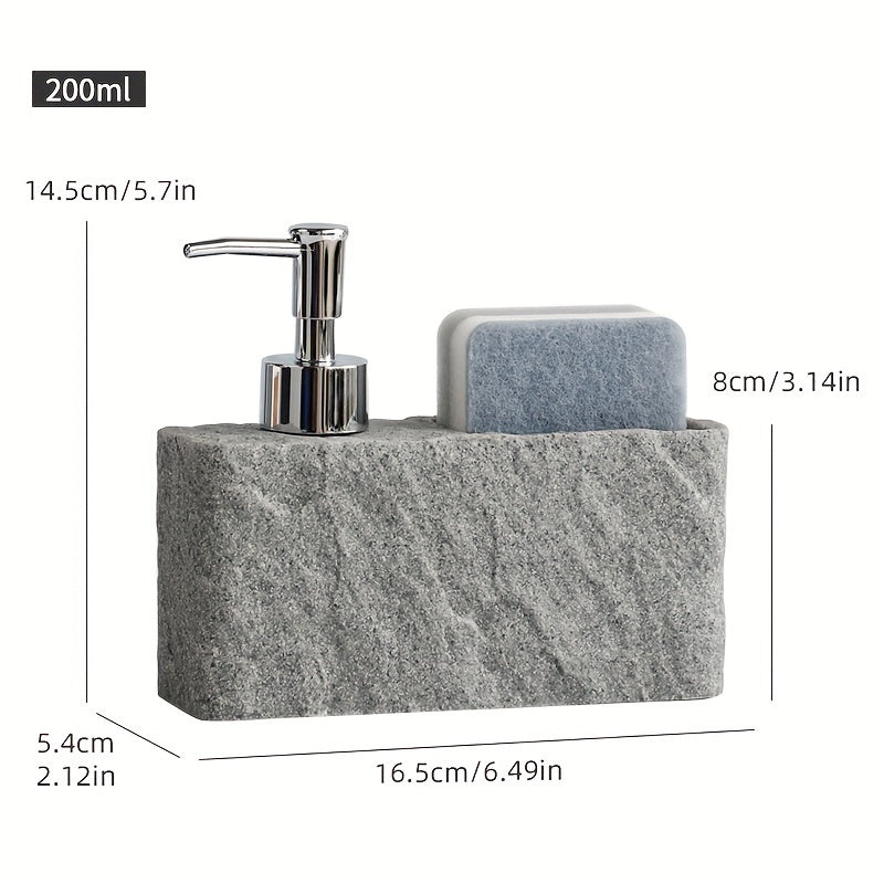 Zeepdispenser in Steenlook met Sponshouder – Elegant en Praktisch voor Keuken of Badkamer