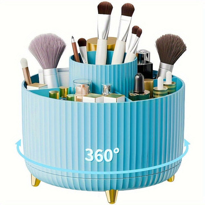 360° Rotating Make-up Organizer - Duurzame Kunststof Cosmetica Opbergdoos met 5 Vakken - Celeste