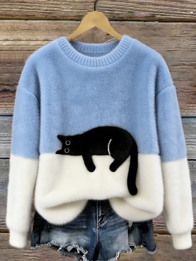 Oversized trui met kattenprint