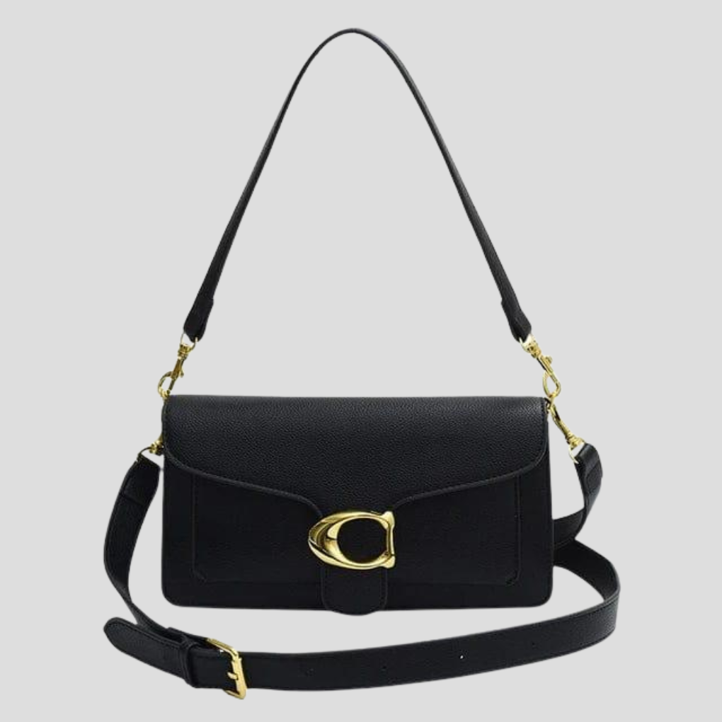 Klassieke gestructureerde schoudertas met goudkleurige gesp