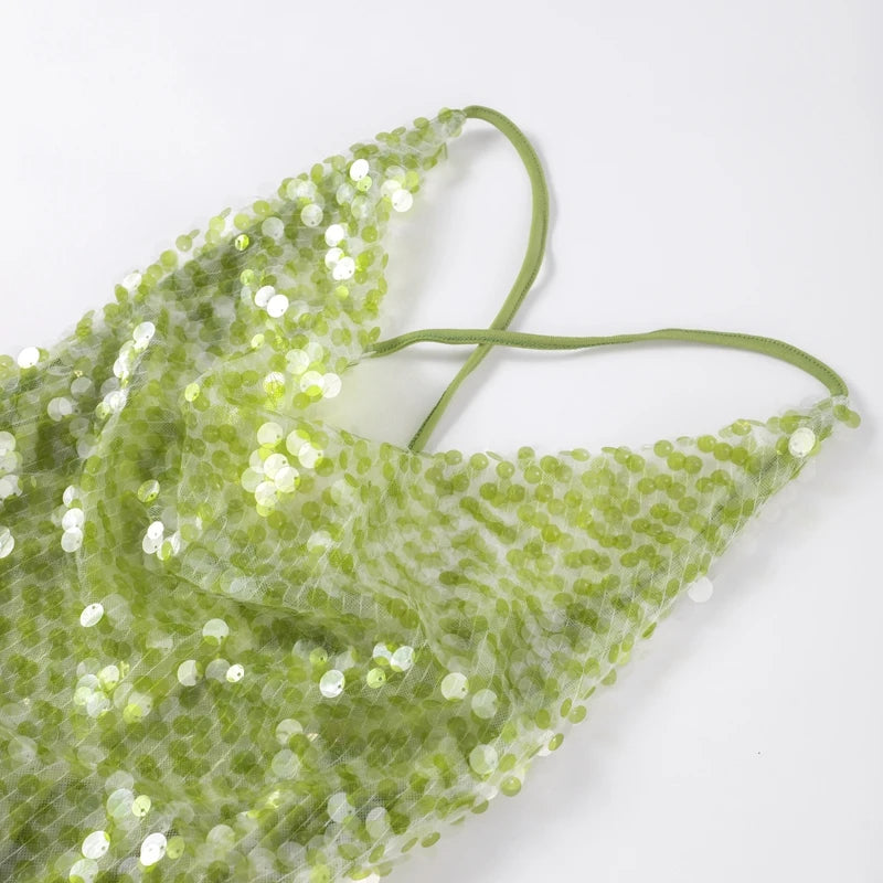 Luxe Paillettenjurk met Open Rug en Spaghettibandjes